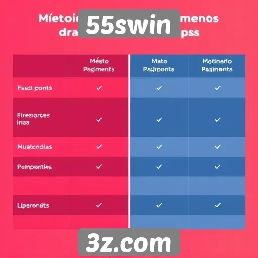 Comparação de métodos de pagamento oferecidos pelo 55swin